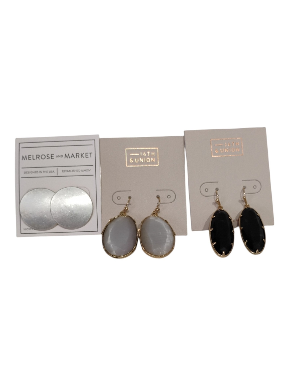 Melrose and Market Three-Pair Earring Set in Black, White, and Silver NWT